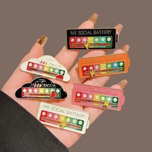 6Pcs Social Battery Sliding Enamel Pin Mood Tracker